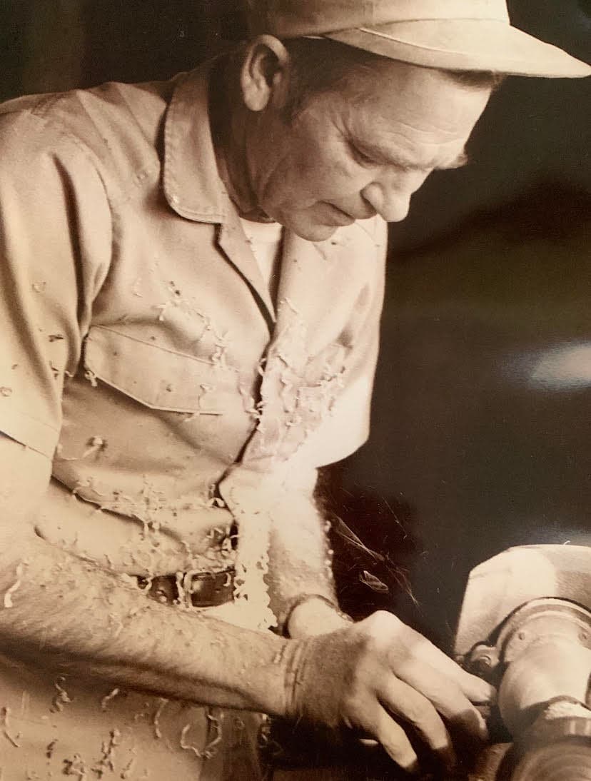 Grandpa crafting a bowl on his lathe